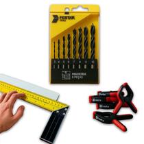 Kit Marcenaria Jogo De Broca Esquadro E Grampos Sargento