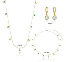Kit Maria - Colar + Choker Zircônia Colorida + Argola Cristal Ouro 18k Kit Maria - Colar + Choker Zircônia Colorida + Argola Cristal Ouro 18k