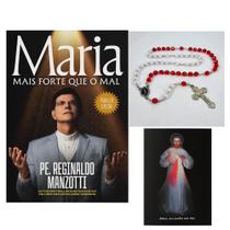 Kit Maria Mais Forte Que O Mal, Padre Reginaldo Manzotti + Terço da Misericordia + Folheto Terço à Divina Misericórdia