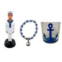 Kit Marinheiro 20 cm Resina + Copo Whisky + Pulseira Kit Marinheiro 20 cm Resina + Copo Whisky + Pulseira