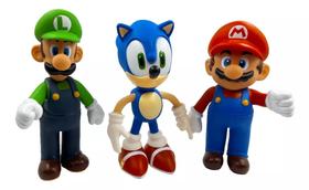 Kit Mario, Luigi E Sonic Collection 3 Bonecos