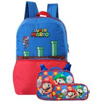 Kit Mario Mochila De Alças Com Estojo Escolar E Lancheira