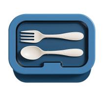 Kit Marmita Com Divisórias E Talheres Azul