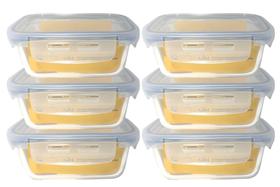 Kit Marmita de Vidro Hermética Retangular com Tampa 4 Travas 1040ml Opções com 2, 4, 6, 8 ou 10 Unidades