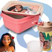 Kit Marmita e Shakeira Escolar Moana Disney Filme Plasutil Hermético Presente