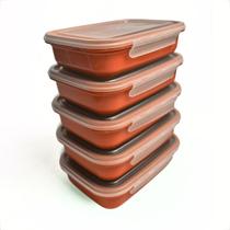 Kit Marmita Fitness 5 Potes Plastico 500ML com Trava Para Dietas Almoço Janta Microondas e Geladeiras