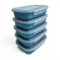 Kit Marmita Fitness 5 Potes Plastico 500ML com Trava Para Dietas Almoço Janta Microondas e Geladeiras