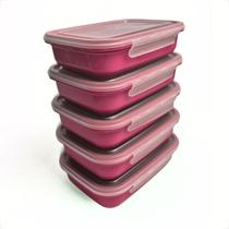 Kit Marmita Fitness 5 Potes Plastico 500ML com Trava Para Dietas Almoço Janta Microondas e Geladeiras