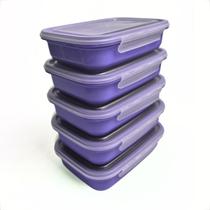 Kit Marmita Fitness 5 Potes Plastico 500ML com Trava Para Dietas Almoço Janta Microondas e Geladeiras