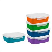 Kit Marmita Fitness Pote Plastico 500ML com Trava Para Dietas Almoço Janta Microondas e Geladeiras