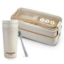 Kit Marmita Lancheira 2 Andares Copo Fitness Alimentos