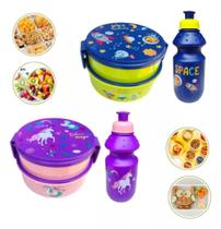 Kit Marmita Lancheira Garrafa Infantil Escola Divisor Colher Kit Marmita Lancheira Garrafa Infantil Escola Divisor Colher