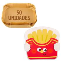 Kit Marmita Lancheira Infantil 3 Divisórias 50 Formas de Papel Airfryer 1800ml
