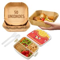 Kit Marmita Lancheira Infantil 3 Divisórias 50 Formas de Papel Airfryer 1800ml