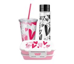 Kit Marmita Retangular +Copo Canudo + Garrafa Vidro Cheio De Amor