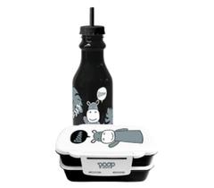 Kit Marmita Retangular + Garrafa Canudo Hipopótamo