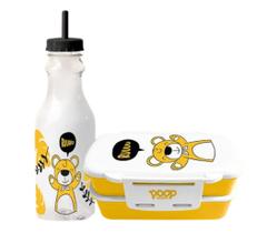 Kit Marmita Retangular + Garrafa Canudo Urso