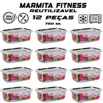 Kit Marmitas Fitness com Trava 750ml Potes Plásticos 12 Peças