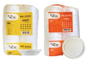 Kit Marmitex Isopor 500ml Bom Apetite com Tampa 100 Unidades Cada