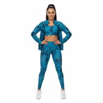 Kit Marmorizado Legging Top jaqueta Conjunto Academia