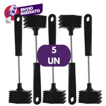 Kit Martelo Amaciador 25cm Carne Batedor Aço Inox e Plástico Cozinha Restaurante