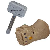 Kit Martelo do Thor Mjolnir Eletrônico + Manopla Thanos Infinito Eletrônica Marvel Hasbro