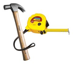 Kit Martelo Tramontina 27mm Cabo em Madeira + Trena Tramontina 7,5 Metros Com Freio Duplo