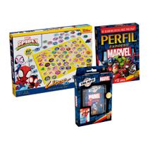 Kit Marvel Grow com 3 Jogos Infantis e Familiares Perfil Express Super Trunfo Lince Jr Spidey Heróis e Vilões para Todas as Idades