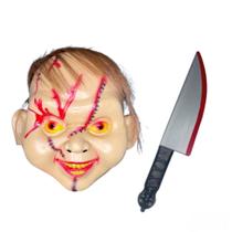 Kit Máscara Chucky C/ Faca Cabelo Artificial Halloween Fantasia Cosplay