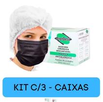 Kit Máscara Cirúrgica Tripla Preta C/ Elast 3 Caixas c/50 Un - Protdesc