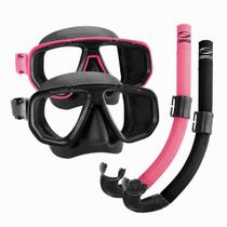 Kit mascara de mergulho e snorkel casal - preto e rosa - SEASUB
