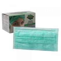 KIT Máscara Descartável De Proteção Facial Tripla Verde 50 Unidades