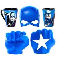Kit Máscara e 2 Luvas Super Herói e 2 Copos Capitão América