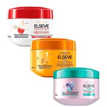 Kit Máscara Elseve Óleo Extraordinário Nutrição 300g Mais Máscara Hialurônico Pure 300g Mais Máscara Reparação Total 300g