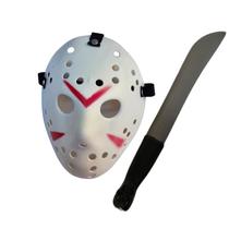Kit Mascara Facão Jason Branco Halloween Brinquedo Fantasia Kit Mascara Facão Jason Branco Halloween Brinquedo Fantasia