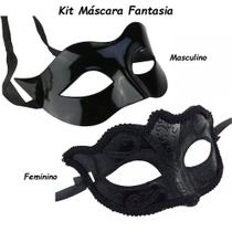 Kit Máscara Fantasia Festa Baile Gala Masculino Feminino Preto M369 Kit Máscara Fantasia Festa Baile Gala Masculino Feminino Preto M369