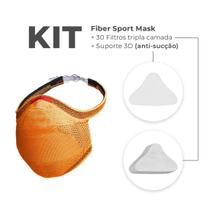 Kit Máscara Fiber Knit + 30 Filtros Proteção + Suporte Laranja G