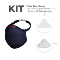 Kit máscara fiber sport + 30 filtros de proteção + suporte azul marinho