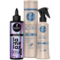 Kit Máscara Líquida Lamelar + Fluído 120ml + Shampoo Bendito Loiro 300ml Haskell