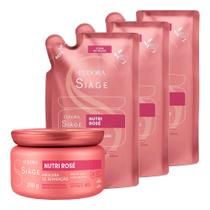Kit Máscara Nutrição Capilar com 3 Refil Nutri Rosé Repara Raiz e Ponta 250g Eudora Siàge