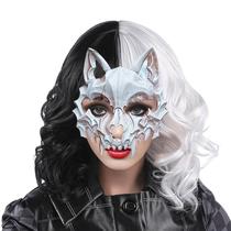 Kit Máscara Osso Animal Lobo Esqueleto Caveira Halloween + Peruca Preto Branca Longa Kit Máscara Osso Animal Lobo Esqueleto Caveira Halloween + Peruca Preto Branca Longa