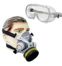 Kit Máscara Respirador Facial 1 Filtro Químico Gases Óculos Kit Máscara Respirador Facial 1 Filtro Químico Gases Óculos