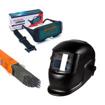Kit Máscara Solda Automática Regulagens Internas DIN 9-13 + Óculos Soldador + Eletrodos 6013