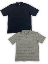 KIT Masculino 2 Peças - Camisa Polo Listrada Preto e Camisa Polo Listrada Cinza