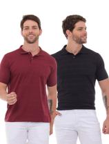 KIT Masculino 2 Peças - Camisa Polo Listrada Vinho e Camisa Polo Listrada Preta