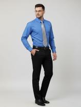 KIT Masculino 2 Peças - Camisa Social Manga Longa Slim Azul e Calça Social Preta