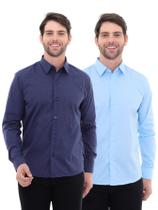 KIT Masculino 2 Peças - Camisa Social Masculina Premium Tipo Linho Azul Marinho e Azul Claro KIT Masculino 2 Peças - Camisa Social Masculina Premium Tipo Linho Azul Marinho e Azul Claro