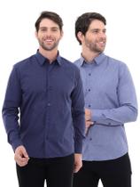 KIT Masculino 2 Peças - Camisa Social Masculina Premium Tipo Linho Azul Marinho e Azul Cobalto