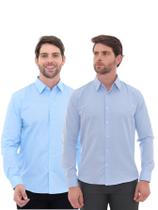 KIT Masculino 2 Peças - Camisa Social Premium Tipo Linho Azul Claro e Camisa Social Slim Azul Bebê KIT Masculino 2 Peças - Camisa Social Premium Tipo Linho Azul Claro e Camisa Social Slim Azul Bebê