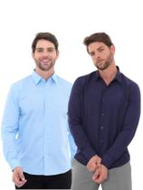KIT Masculino 2 Peças - Camisa Social Premium Tipo Linho Azul Claro e Camisa Social Slim Azul Marinho KIT Masculino 2 Peças - Camisa Social Premium Tipo Linho Azul Claro e Camisa Social Slim Azul Marinho